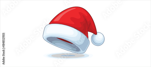 A collection of eight vibrant red cartoon Santa hats with fluffy white trim and pom-poms, perfect for festive holiday designs and graphic projects. Christmas hat. Christmas hat set. 