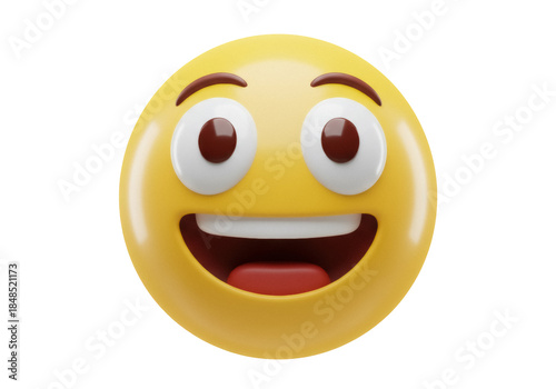 Happy yellow emoji PNG isolated on transparent background, cheerful face with big smile for social media and digital communication
