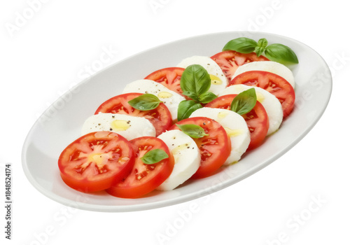 Fotografie Caprese salad with fresh basil leaves isolated PNG, classic Italian appetizer wi