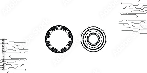 circuit pattern design with circular electronic layouts for modern technology visuals, vector illustration