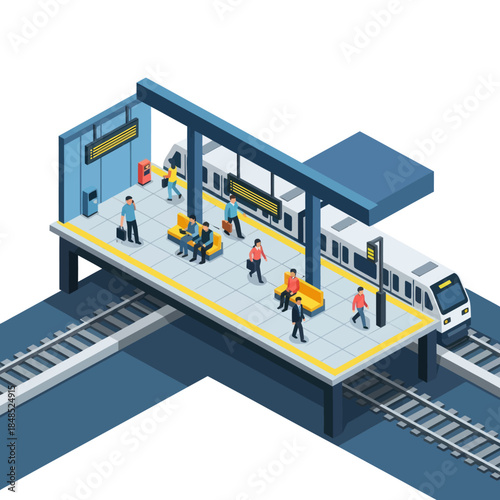 Train Station Platform with People Waiting.