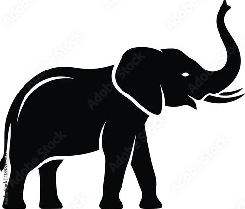 Black Silhouette of an Elephant with Trunk Raised animal wildlife