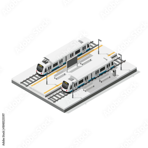 White 3D Model of Subway Trains Station.