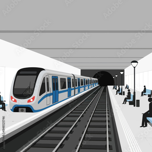 Modern Subway Train at Station Platform.