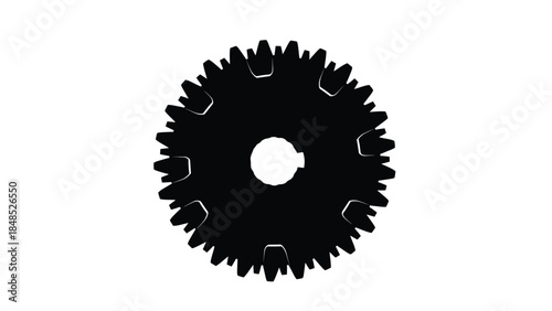 A black and white illustration of a circular saw blade with a central hole