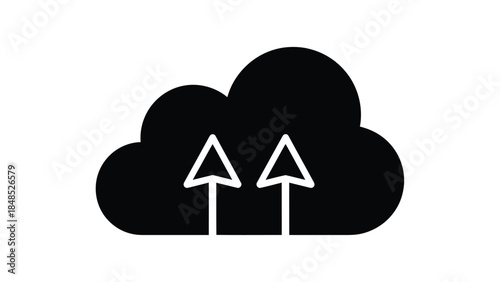 Black cloud icon with two upward pointing triangle shapes inside