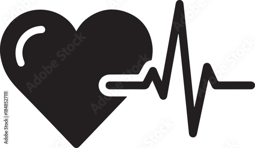Red heartbeat line forming a medical heart symbol illustration as a cardiology pulse icon for health and life insurance business logo design