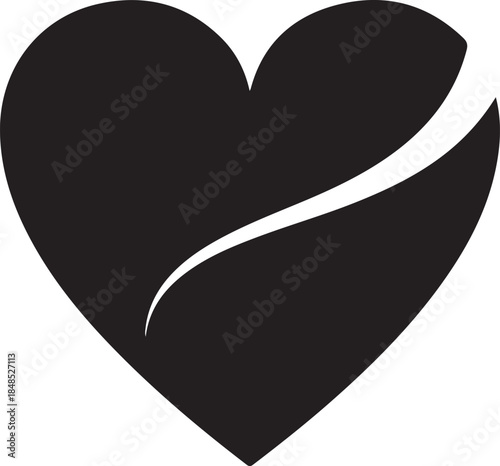 A vibrant red vector heart silhouette set against a dark black background creates a romantic art design and symbol of passion for a Valentine's Day card illustration