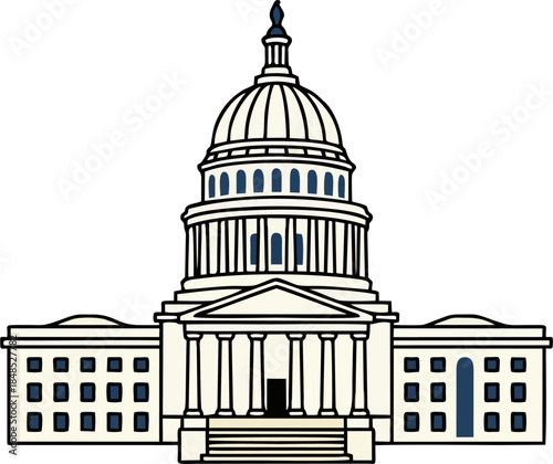 Capitol Building Illustration – Classic Government Dome and Columns in Simple Flat Vector Line Art