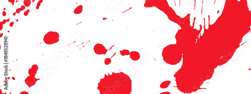 Red bloodstain crime scene texture. Splashes, streaks, and drops for spooky backgrounds.