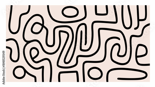 Abstract black lines and shapes on a pale pink background illustration