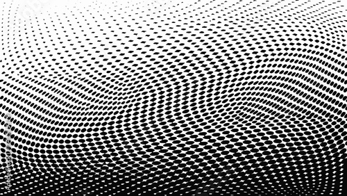 Abstract halftone pattern with flowing wavy lines in black and white