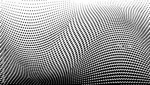 Abstract wave pattern of black dots on a white background texture
