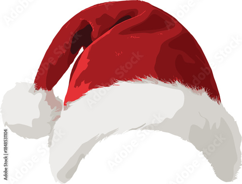 Classic red Santa hat with soft white fur trim isolated on white background festive Christmas holiday vector illustration
