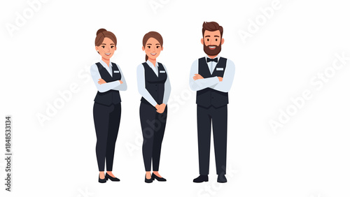 Illustration of three business professionals standing confidently in a row with crossed arms