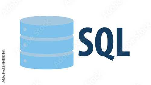 SQL database icon and text on a white background.