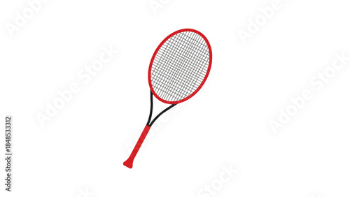 A red tennis racket is shown against a white background.