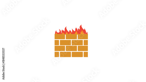 A brick wall is on fire with flames coming from the top.