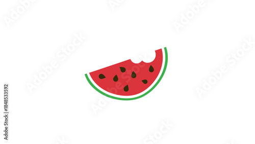 A slice of watermelon with a bite taken out of it, isolated on a white background.
