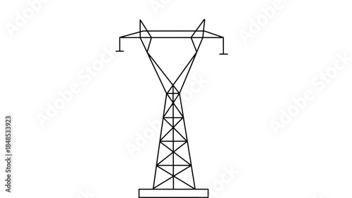 A tall electricity pylon stands against a white background.