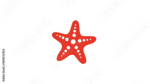 A red starfish with white dots is displayed on a white background.