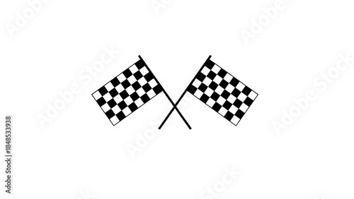 Two checkered flags crossed on a white background.