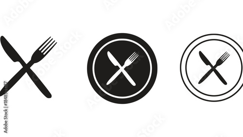 Three icons of cutlery set on a white background.