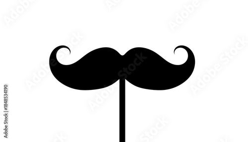 A black mustache on a stick isolated on white background.