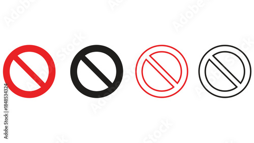 Four prohibition signs are displayed in red, black, and outline styles.