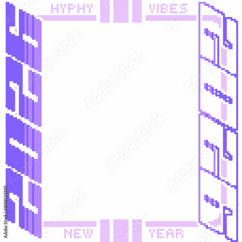Happy New Year 2026 Decoration Frame Background in White, Pixel Art  Y2K Style Purple Tone