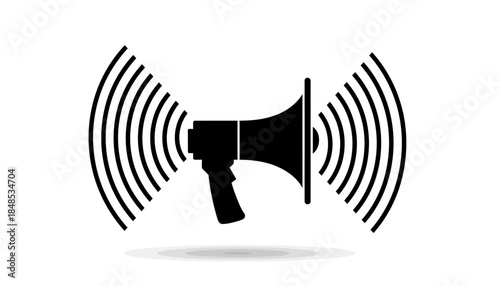 Black and white illustration of a megaphone with sound waves.