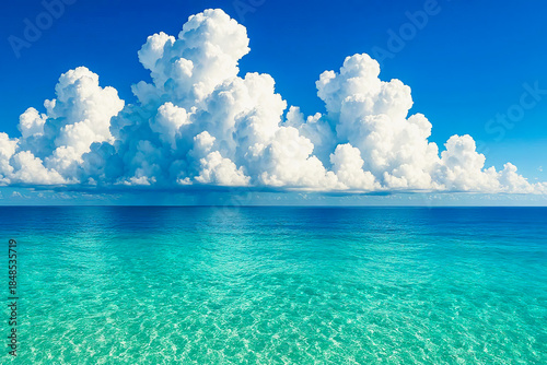 Majestic White Cloud Formations over Tropical Sea Horizon