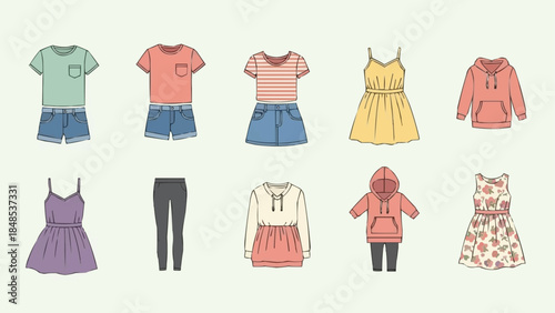 Collection of Childrens Clothing Outfits and Individual Pieces.