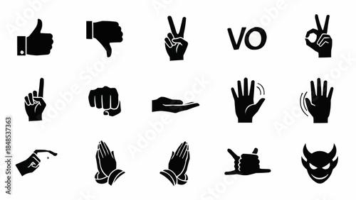 Collection of Hand Gestures and Symbols Icons Set.