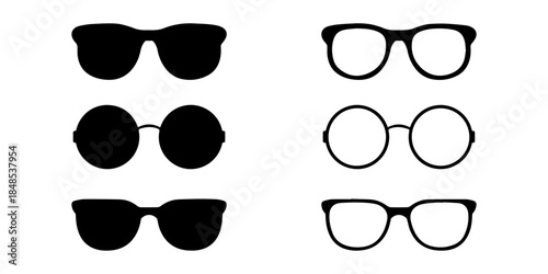 Set of Classic Iconic Glasses Silhouettes in Black and White for Creative Design Use