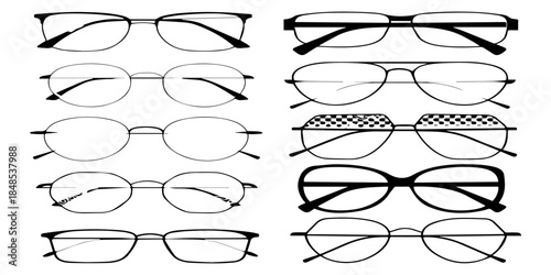 Set of Classic Iconic Glasses Silhouettes in Black and White for Creative Design Use