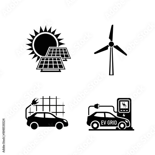 Harnessing clean energy with solar panels, wind turbines, and electric vehicles powering a sustainable future