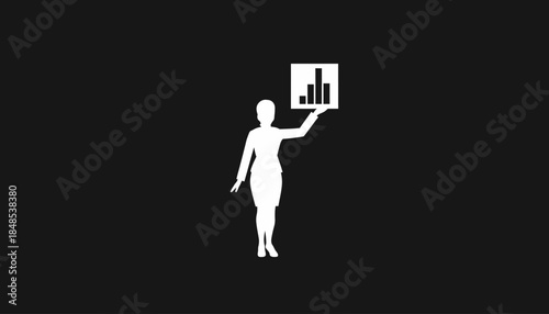 Woman silhouette holding up a bar chart, representing business growth and data analysis.