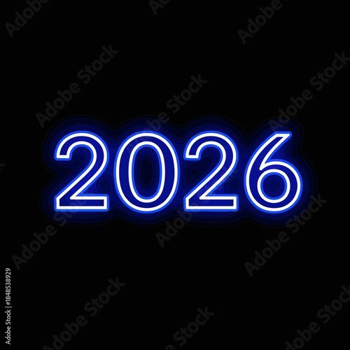 Dynamic glowing neon blue 2026 numeral illuminates future possibilities and modern design