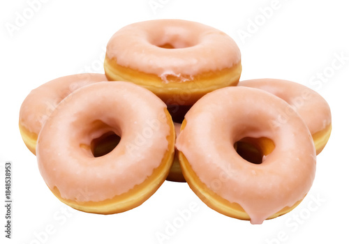 Pile of glazed donuts PNG isolated on transparent background, sweet dessert for breakfast or snack food concept