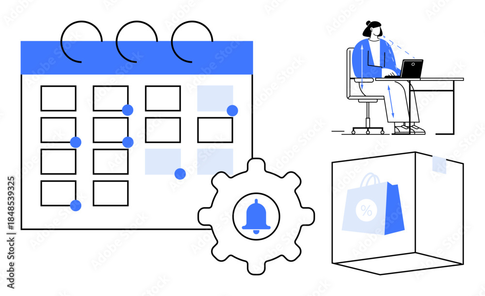 Fototapeta premium Scheduling concept. Scheduling tools for time management and notifications. Scheduling enhances efficiency and customer engagement. For project planning, productivity apps, e-commerce, process