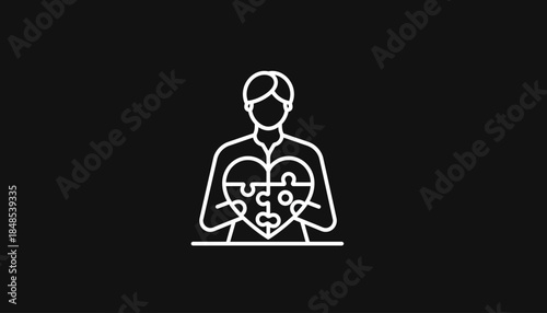 Heart puzzle pieces inside a person, representing self-love, mental health, and emotional well-being.