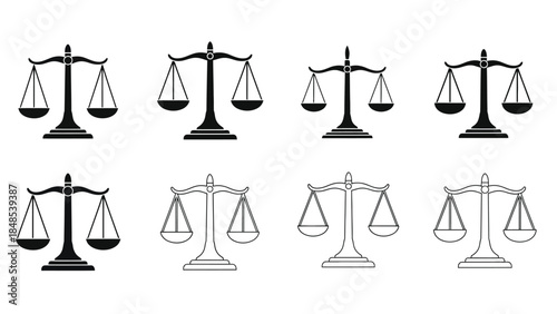 Four rows of scales of justice icons in varying line weights