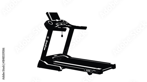 A black and white silhouette of a modern home treadmill for fitness