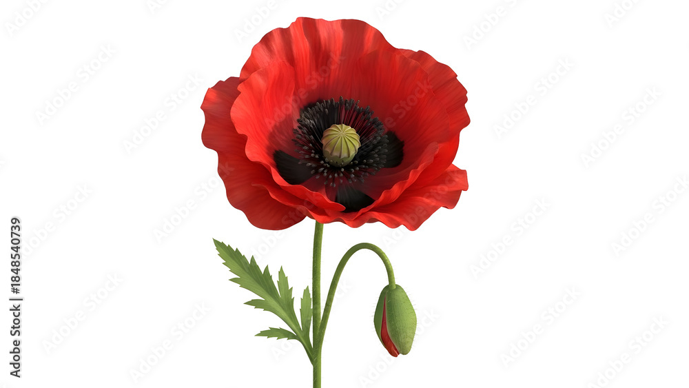 Obraz premium A single red poppy flower isolated on a clean white background, showing natural beauty and vibrant color