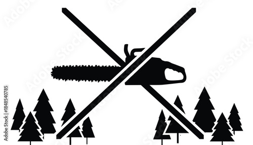 No Chainsaw Allowed Sign, Forest Protection Symbol, Environment Conservation Icon.