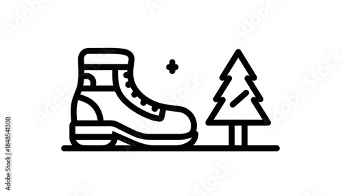 Winter boot and pine tree icon representing outdoor activities and cold weather adventures.