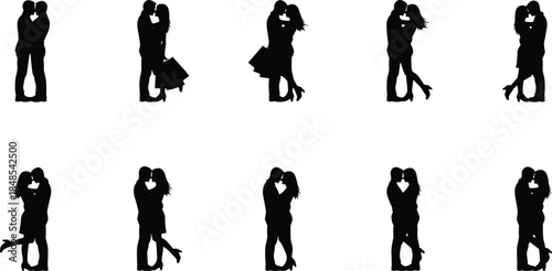 Massive collection of diverse male and female silhouettes, featuring romantic couples, standing workers, celebratory jumps, and various head and hand gestures showing emotion and communication