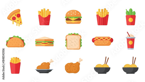 Fast Food Flat Icon Set in 2D Vector Style