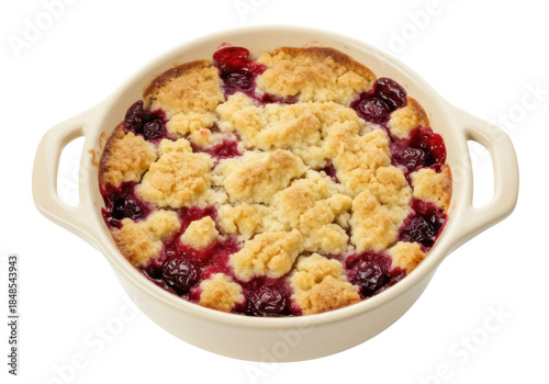 Cuadro en lienzo Delicious cherry crumble in a baking dish isolated PNG, homemade dessert with sw